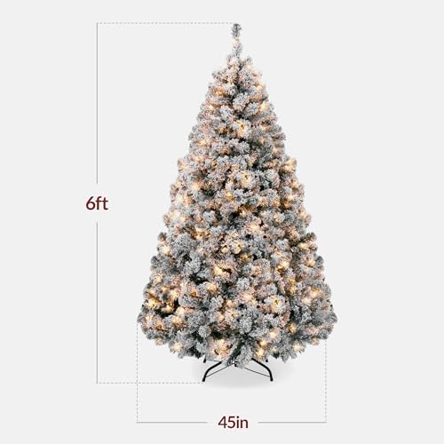image for Best Choice Products Pre-Lit Artificial Christmas Tree, 6ft Snow Flock