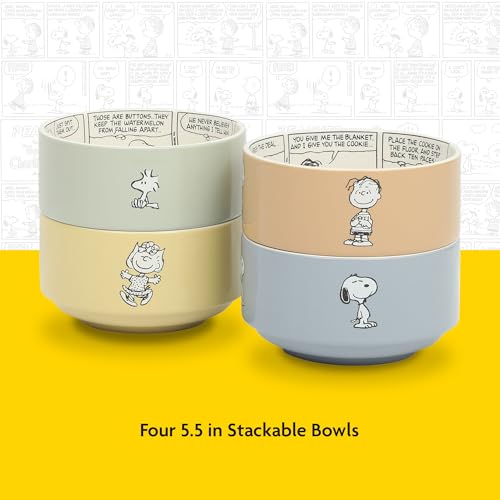 Peanuts Snoopy Bonbon Bites 4 Piece 5.5" Decorated Stoneware Ceramic Stackable Bowl Set