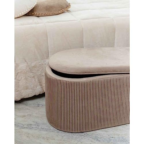 Home Arredo Casa Cassapanca Contenitore ARHIS con Interni in Legno Massello e Rivestimento in Velluto - Beige