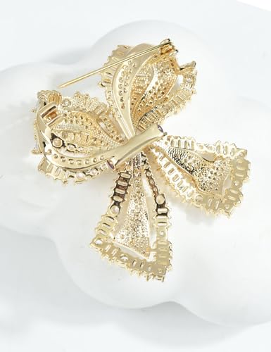 Image of Elegant Love Bow Brooch Micro Pave Cubic Zirconia Bowknot Wedding Bride Mother Brooch Pin Ribbon Shape Jewelry Brooch Breastpin