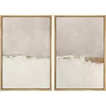 SIGNWIN Framed Canvas Print Wall Art Beige Gray Paint Strokes Abstract Grunge Landscape Prints Modern Art Minimalist Neutral Decor for Living Room, Bedroom, Office - 24"x36"x2 Natural