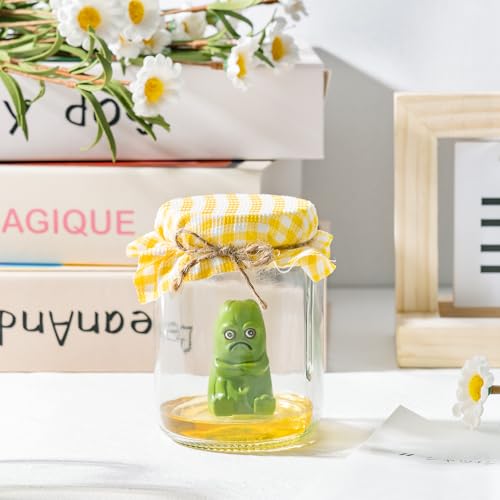 GudaAphrmix Grumpy Pickle in a Bottle Sculpture Cute Handcrafted Crafts Emotional Support Pickled Cucumber Ornament Funny Miniature Glass Bottle Decoration Gifts for Pickle Lover