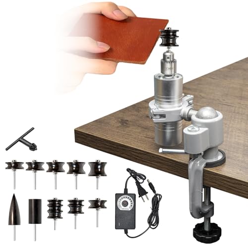 BAUSATZ Leather Polishing Machine, Leather Edge Burnishing Machine, Electric Leather Edge Burnisher Polisher Tool 10pcs Leather Burnisher Bits, Adjustable Speed (0-24000RPM) Polishing Grinding Machine