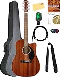 Fender CD-60SCE Solid Top Dreadnought Acoustic-Electric Guitar - All Mahogany Bundle with Gig Bag, Instrument Cable, Tuner, Strap, Strings, Picks, Polishing Cloth and Austin Bazaar Instructional DVD