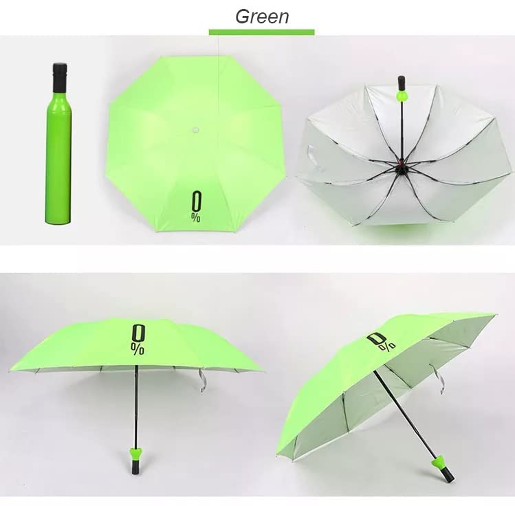 Image of AUGEN Folding Portable Umbrella with Bottle Cover for UV Protection & Rain Umbrella Mini Travel (Green, Pack of 1)