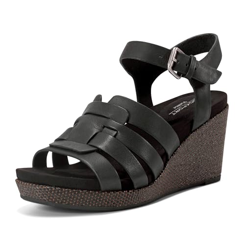 Sandale compensée cuir noir femme Rockport Bessa 41 bout ouvert été