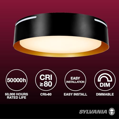 Image of Sylvania 13 inch Flushmount Ceiling Light Luminaire, 42.5W, 5 CCT 2700 /3000 /3500 /4000 /5000K, Dimmable, 1400 LMS, Black /White - 1 Pack (63470)