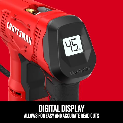 CRAFTSMAN V20 Air Compressor Portable, Cordless Tire Inflator, Up To 150 PSI Tire Pump, with Digital Pressure Gauge, Tool Only (CMCE521B)