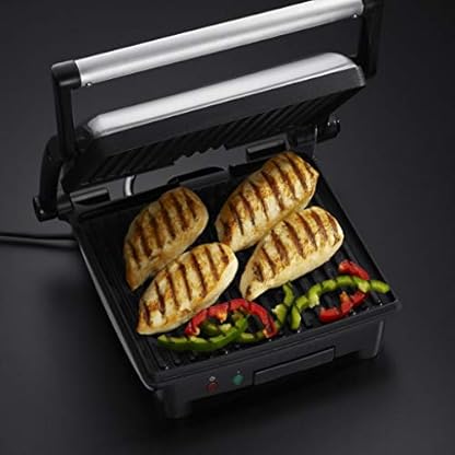 Russell Hobbs Kontaktgrill [3-in-1: Tischgrill - geöffnete Grillplatten | Panini & Sandwich Maker | Kontakt- Grill - gleichzeitig von beiden Seiten] antihaftbeschichtete Platten, Edelstahl/Schwarz – Bild 3