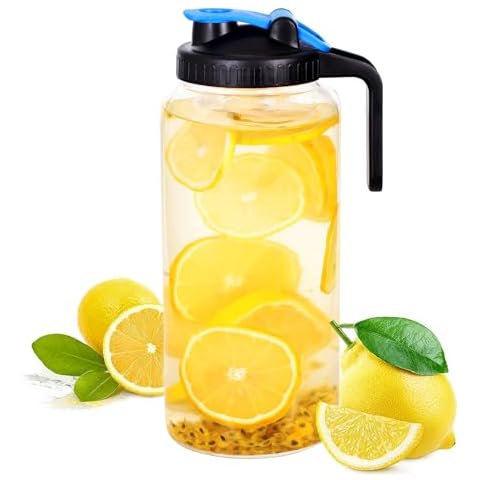 CZFWin Breast Milk Pitcher Mason Jar, 2 Quart Airtight Glass Pitcher Mason Jar with Pour Spout Lid,Sun Tea Pitchers for Outside, Mason Jar Pour Spout Lid with Wide Mouth for Fridge Cover