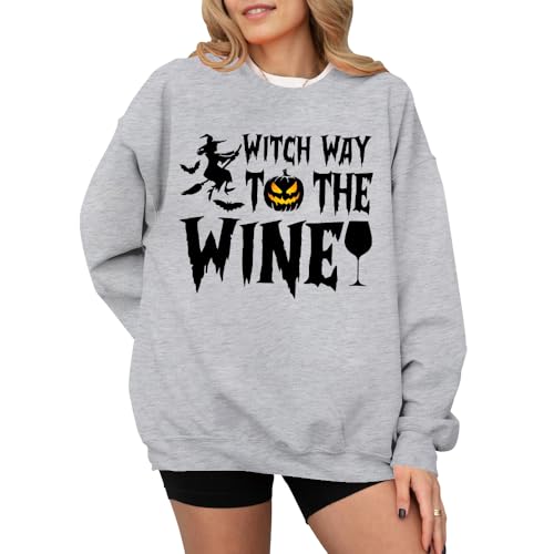 Witch Halloween Sweatshirt Funny Halloween Witch Shirt Graphic Sweatshirt Casual Crewneck Long Sleeve Tops