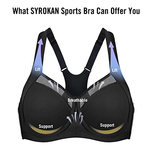 Syrokan High Impact Sports Bras For Women Underwire High Support Racerback No Bounce Workout Fitness Gym Black 34Dd #TOP4