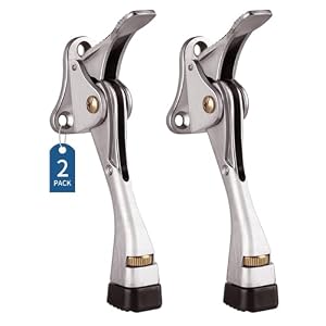 Gotega Door Stopper, 2 Packs Kickdown Door Stop with One Touch Adjustable Height and Rubber Tip 4 Inches, Heavy Duty Door Stops, Door Holder, Bottom of Door – Satin Nickel