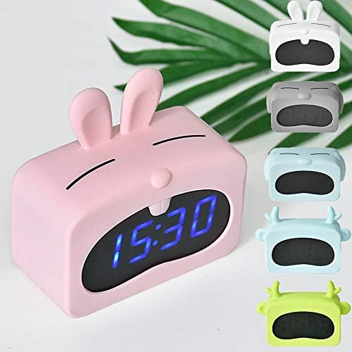 Paraclement LED Alarm Clock, Sound Control Digital Desk Clock with USB Charging, Display Date Indoor Temperature, Snooze Mode with Removable Rabbit Silicon Cover, PinkRabbit