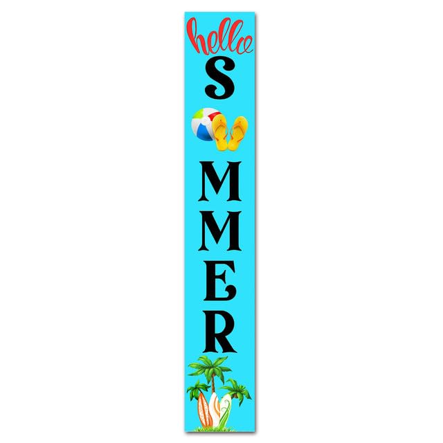 KPSheng Tall Vertical Hello Summer Door Sign 8x48inch Rustic Summer Decor Sign Farmhouse Sunflower Summer Signs for Wreaths Porch Wall Home