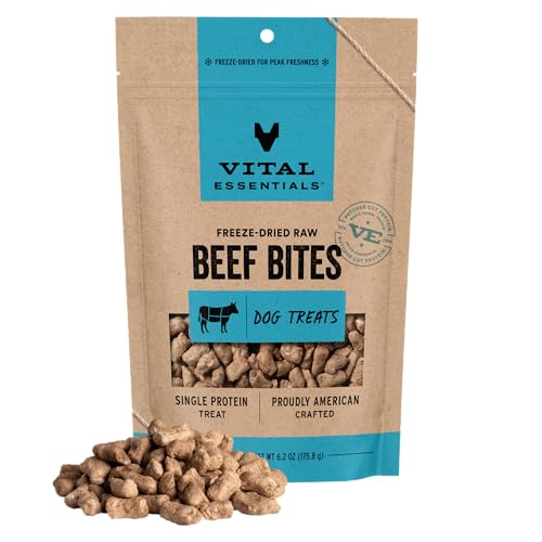 Vital Essentials Freeze Dried Dog Treats | Beef Bites, Single Protein | Premium Quality | Grain Free Training Treats for Dogs, 6.2 oz Bag