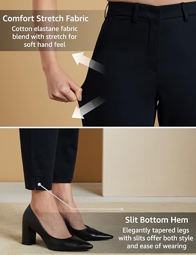 Image of Symbol Premium Women Mid Rise Cotton Tapered Trousers (Flexi-Waist | Smart Casual Pants) (Available in Plus Sizes)