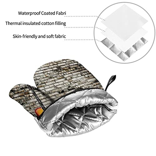 Oven Mitts And Pot Holders Sets Of 4 Rock Music Guitar Polyester Oven Mitts With Oven Gloves And Hot Pads Potholders For Kitchen Bbq #TOP7