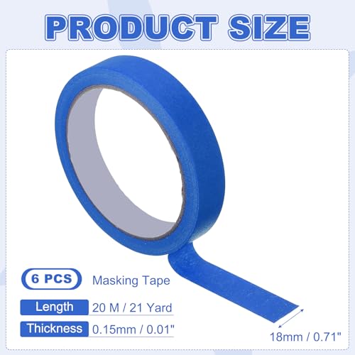Image of MECCANIXITY Masking Tape 0.7 Inch x 21 Yard Painter's Tape Blue Paint Tapes for DIY Crafts Arts Drawing Decoration Labeling Car Painting Artist Teachers, Pack of 6