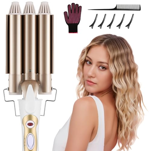 DazSpirit 3 Barrels Hair Curler, 22mm Curling Iron Curling Tongs with Temperature Control, Beach Hair Waver for Long or Short Hair Styling