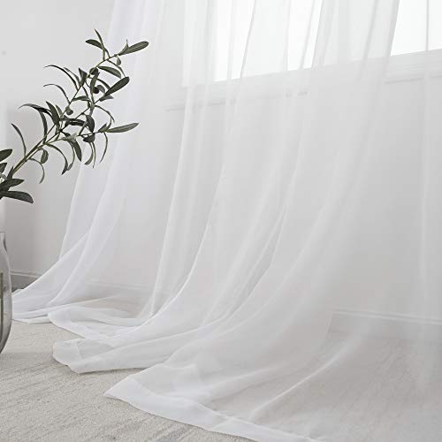 2 Panels Sheer Voile Curtains Draperies - Window Treatment Rod Pocket Light Filttering Curtains Drapes Panels for Bedroom Living Room Party Backdrop, White, 52 Inch by 63 Inch
