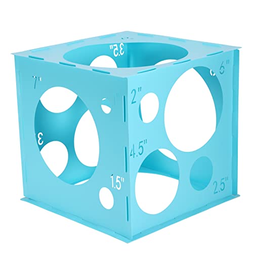Pllieay 14 Holes Balloon Sizer Box Cube Blue Plastic Balloon Measurement Box Collapsible Balloon Sizer Tool with Instructions for Balloon Decoration Balloon Arch Balloon Columns 1-10 Inch