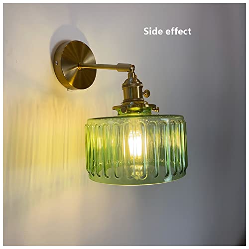 Image of Vintage Wall Sconces with Switch Ribbed Glass Shade Morden Brass Wall Light Fixtures Brass Finish Bedside Wall Mounted Lamp for Bedroom Bathroom Living Room Farmhouse Vanity (Green)