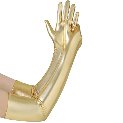 Gants métalliques effet mouillé au fini brillant supérieur longueur coude chic