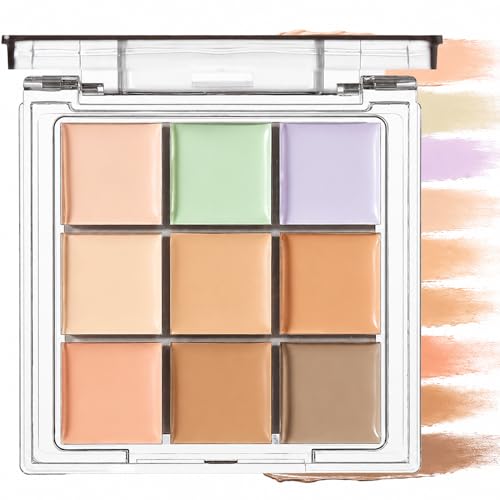 Image of 9 Colour Palette Cream Concealer for Dark Circles, Redness and Dullness, Blendable Face Palette for Brightening, Concealing and Contouring, Portable Compact (#1 Pastel Corrector)