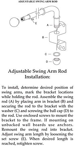 Urbanest 1/2” Adjustable Wall Mounted Swing Arm Rods, 14"-24", Brushed Steel