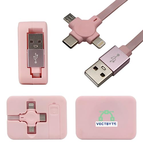 VectByte 3-in-1 Micro USB Charging Cable Hub, Retractable, Lightning to USB Cable, Type C Sync Fast Charging Cord Compatible with Android, Smart Watch, MacBook 2020, Camera, iPhone (Elite Pink) (B0CBKT1QL3) Amazon Price History, Amazon Price Tracker