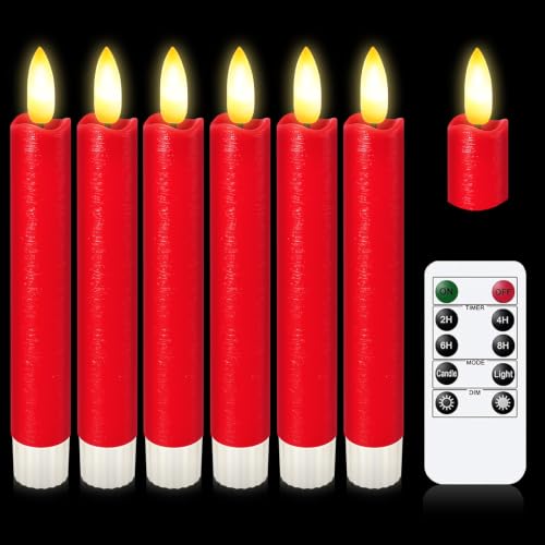 Image of KSWING Upgraded Real Wax Short LED Flameless Taper Candles with Remote, 6 Inch Red Candlesticks Battery Operated 3D Flickering - 6 inch Realistic Fake Candle Sticks for Home /Wedding /Fireplace Xmas Decor