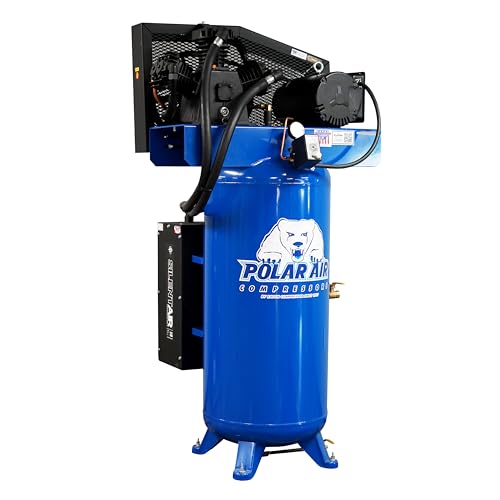 POLAR AIR Industrial 3-Cylinder Silent Air Compressor - 5HP 60 Gal Vertical 2-Stage, 19CFM 230V...