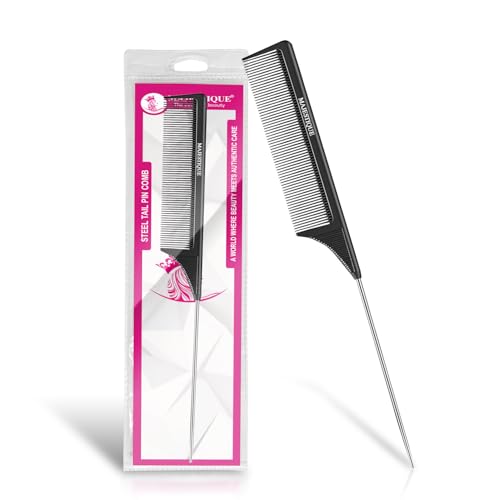 Rat Tail Comb by Majestique Tail Comb for Hair Styling. Steel Tail Pin Comb. Carbon Fiber Heat Resistant Teasing Comb with Stainless Steel. Styling Comb (Black) Best for Salon and professional Women and Girls