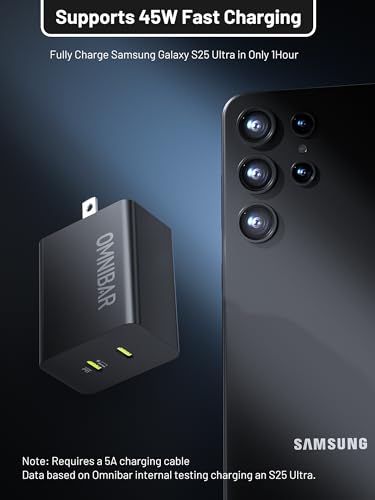 Image of 45W Super Fast Charger USB C Dual Port Android Phone Charger Type C Fast Charging Block, Foldable PD3.0 PPS USB C Wall Charger for Samsung S26 /S25 /S24 /S23 /S22, iPhone 17 /16 /15, iPad, Black