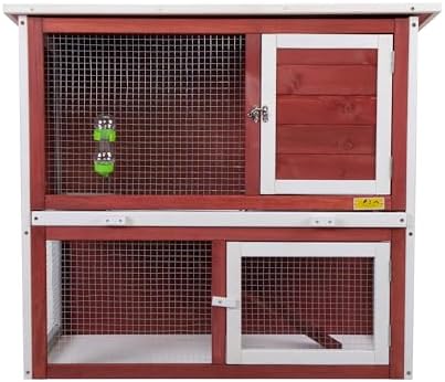 Wooden 2-Story Guinea Pig/Rabbit Cage With Wheels – Indoor/Outdoor Hutch With Pull-Out Tray & Wire Mesh