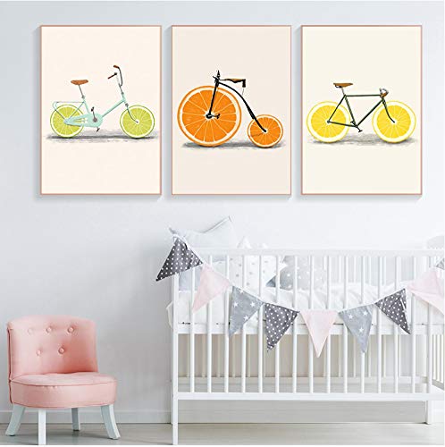 Toile abstraite mode bicyclette et agrumes pour créer une atmosphère vitaminée et joyeuse