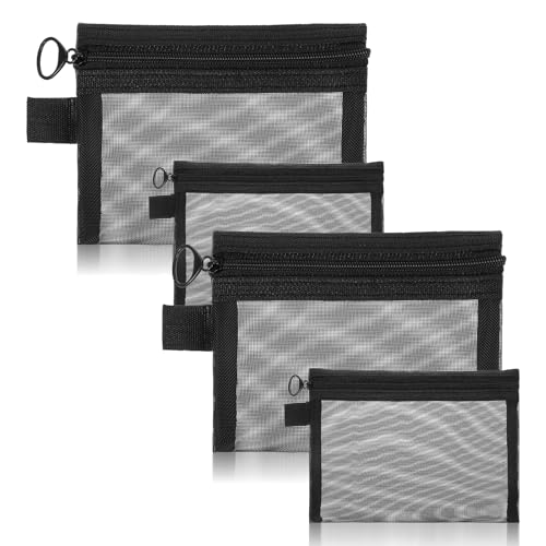 Nogeqi 4 mini neceseres de red pequeños organizadores bolsas de aseo de red mini neceser de cosméticos pequeños bolsas de maquillaje portátil de viaje bolsa de maquillaje negro para mujer hombre