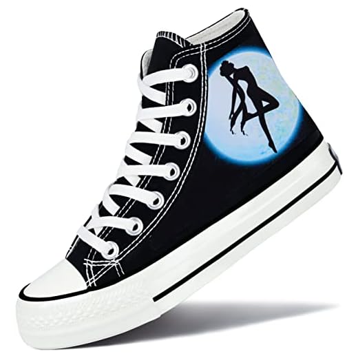 Roffatide Anime Sailor Moon Zapatillas Altas de Lona Zapatos Planos Estampados Zapatos de Skate con Cordones Talla Unisex Negro A 42