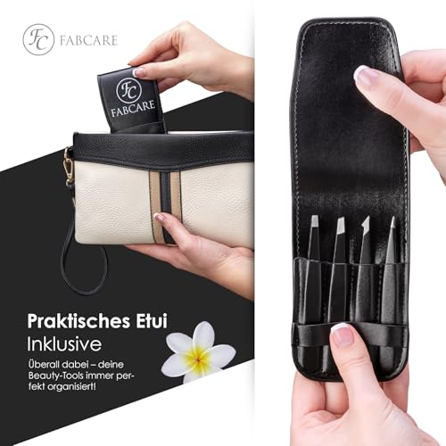 Fabcare Pinzette für Augenbrauen zupfen (schräg) mit Etui