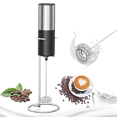 AMAZON - Electric Milk Frother, Handheld with Stainless Steel Stand Battery Powered Foam Maker, DOUBLE WHISK Mini Blender and Electric Mixer Coffee Frother for Frappe, Latte, Matcha
