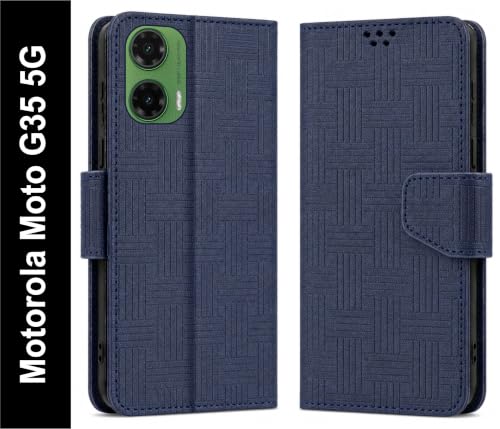 Image of SBMS Flip Cover for Motorola Moto G35 5G Back Cover Case with Magnatic Closure | Inbuilt Stand | Card & Money Pocket (Mat Blue)