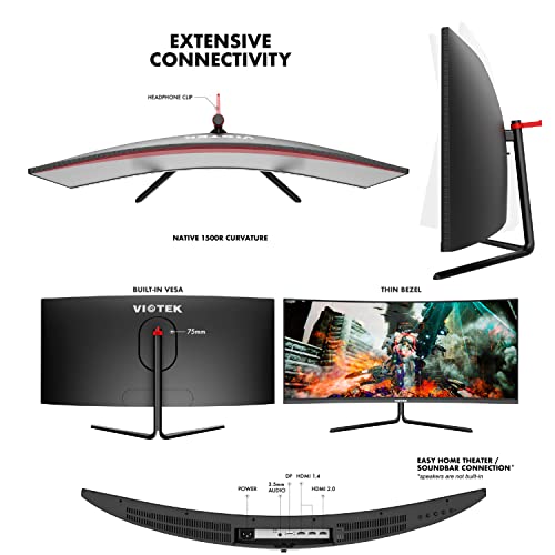 Viotek Gnv34Db2 34-Inch Ultrawide Wqhd Curved Gaming Monitor | 21:9 3440X1440P 1500R | Hdr Ready, 3000:1 Contrast Ratio | 100Hz Freesync Fps/Rts | 1X Dp 3X Hdmi With Pip/Pbp | 3 Years Zero Dead Pixels #TOP5
