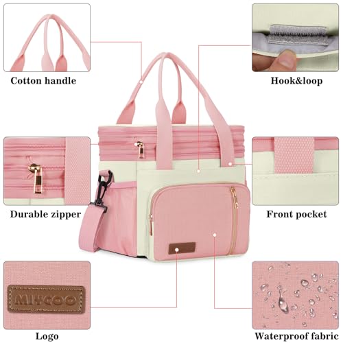 Image of MIYCOO Lunch Bag & Lunch Box for Women Men, Double Deck Leakproof Insulated Soft Large Adult Camping Cooler bag for Work, Beach, Picnic, Travel (Pink White, 15L)