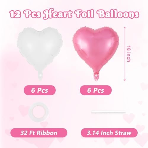 Image of 12 Pcs Colorful Heart Balloons,18 Inch Heart Foil Balloons Love Balloon Valentine Balloon for Birthday Party Wedding Engagement Party Baby Shower Valentine Day Decorations