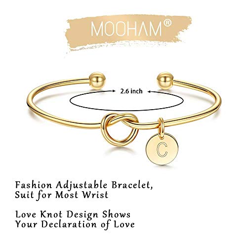Image of M MOOHAM Mothers Day Gifts - Dainty Tie the Knot Letter A-Z Initial Bracelet for Women 14K Gold Plated Cuff Bangle Bracelet Jewelry Personalized Bridesmaid Proposal Gifts for Women