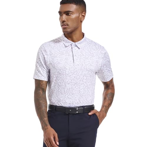 Camiseta polo para hombre de golf con estampado, manga corta, cuello cerrado, UPF 50+, transpirable y ligera miniatura 2