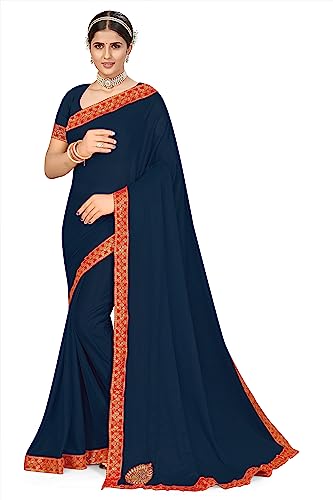 Image of V4M, Women's Fancy Chiffon Dyed Saree With Unstitched Blouse Piece Fancy Look.