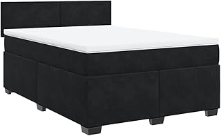 vidaXL Boxspringbett, Doppelbett mit LED Matratze Matratzenauflage, Bettgestell mit Lattenrost Kopfteil, Polsterbett Bett für Schlafzimmer, Schwarz 160x200cm Samt