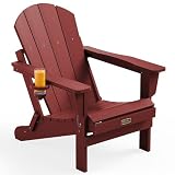 SERWALL Folding Adirondack Chair Outdoor Adirondack Chairs Weather Resistant Fire Pit Chairs for Patio - Red